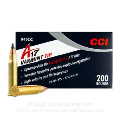 CCI A17 Ammunition 17 Hornady Magnum Rimfire (HMR) 17 Grain Tipped Varmint      FREE SHIPPING on orders over $300