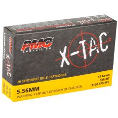 PMC X-Tac 5.56x45mm NATO 55 gr Full Metal Jacket Boat Tail (FMJBT) 20ct (556X)                                                    