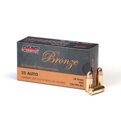 PMC Bronze 25 Auto 50 gr Full Metal Jacket (FMJ) 50 ct (25A)                                               (Free Shipping! Orders $175-$2000)